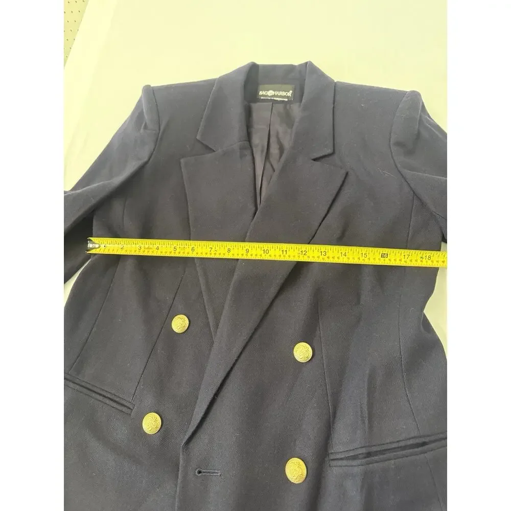 Sag Harbor Women’s Small Navy Blue 2 Piece Skirt Suit Gold Button Blazer